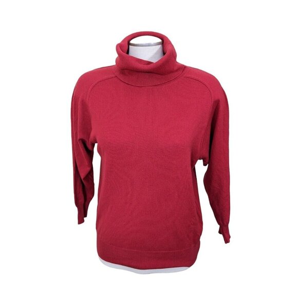 Vintage Womens Med Merino Wool Blend Sweater Red Knit Turtleneck 90s Setterlaine - Picture 1 of 6